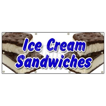 Signmission Ice Cream Sandwiches Banner Heavy Duty 13 Oz Vinyl with Grommets B-96 Ice Cream Sandwiches